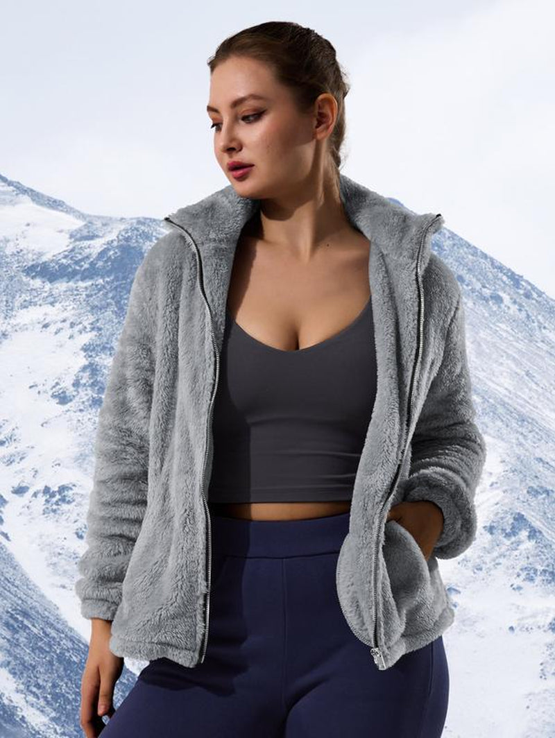 Oversized Women'S Sherpa Fleece Jacket – Full-Zip Cozy Teddy Coat, Soft Plush Stand Collar, Two Pockets, Casual Travel & Winter Pajamas & Loungewearuterwear Dressing Gowns Nightdresses Chic Everyday Fit