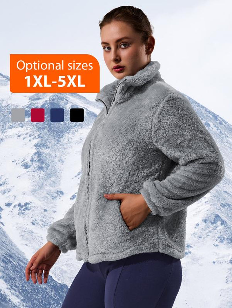 Oversized Women'S Sherpa Fleece Jacket – Full-Zip Cozy Teddy Coat, Soft Plush Stand Collar, Two Pockets, Casual Travel & Winter Pajamas & Loungewearuterwear Dressing Gowns Nightdresses Chic Everyday Fit