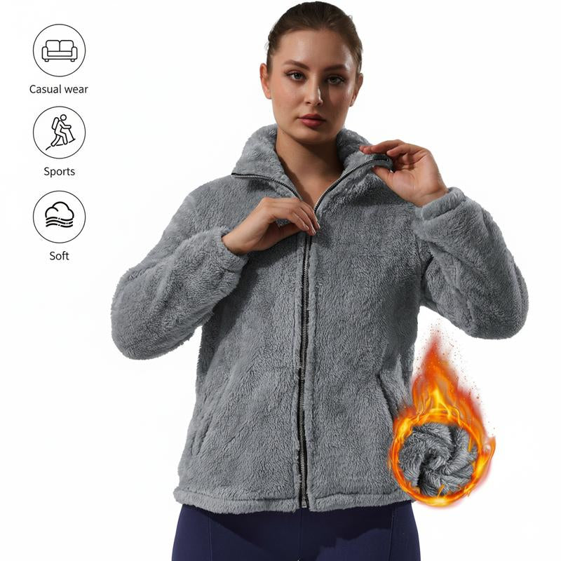 Oversized Women'S Sherpa Fleece Jacket – Full-Zip Cozy Teddy Coat, Soft Plush Stand Collar, Two Pockets, Casual Travel & Winter Pajamas & Loungewearuterwear Dressing Gowns Nightdresses Chic Everyday Fit