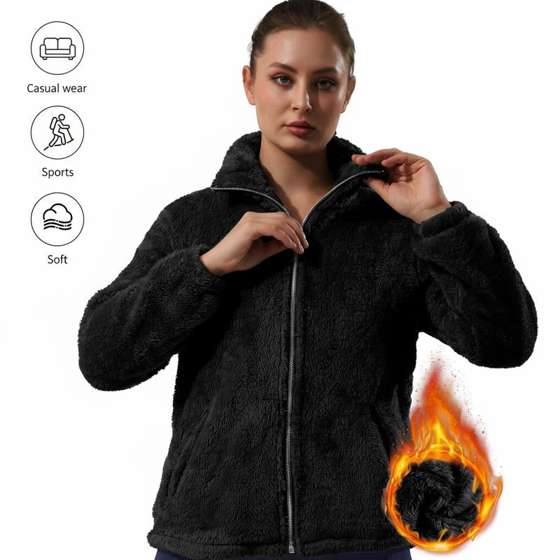 Oversized Women'S Sherpa Fleece Jacket – Full-Zip Cozy Teddy Coat, Soft Plush Stand Collar, Two Pockets, Casual Travel & Winter Pajamas & Loungewearuterwear Dressing Gowns Nightdresses Chic Everyday Fit