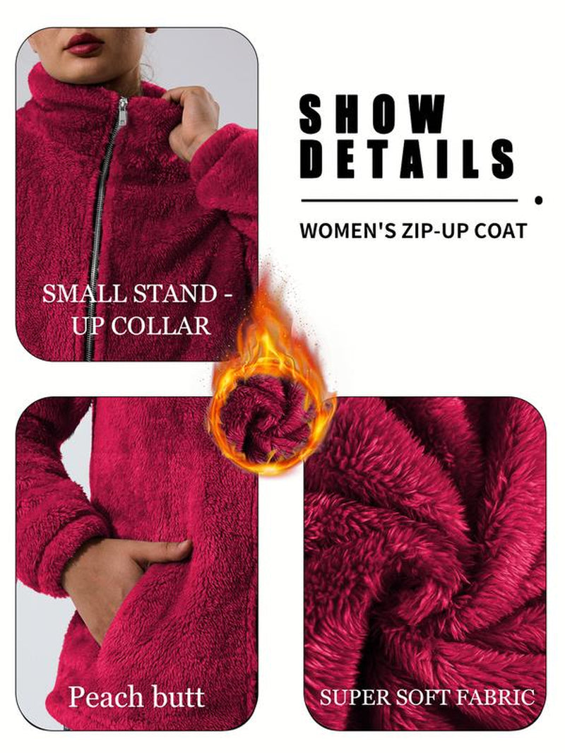 Oversized Women'S Sherpa Fleece Jacket – Full-Zip Cozy Teddy Coat, Soft Plush Stand Collar, Two Pockets, Casual Travel & Winter Pajamas & Loungewearuterwear Dressing Gowns Nightdresses Chic Everyday Fit