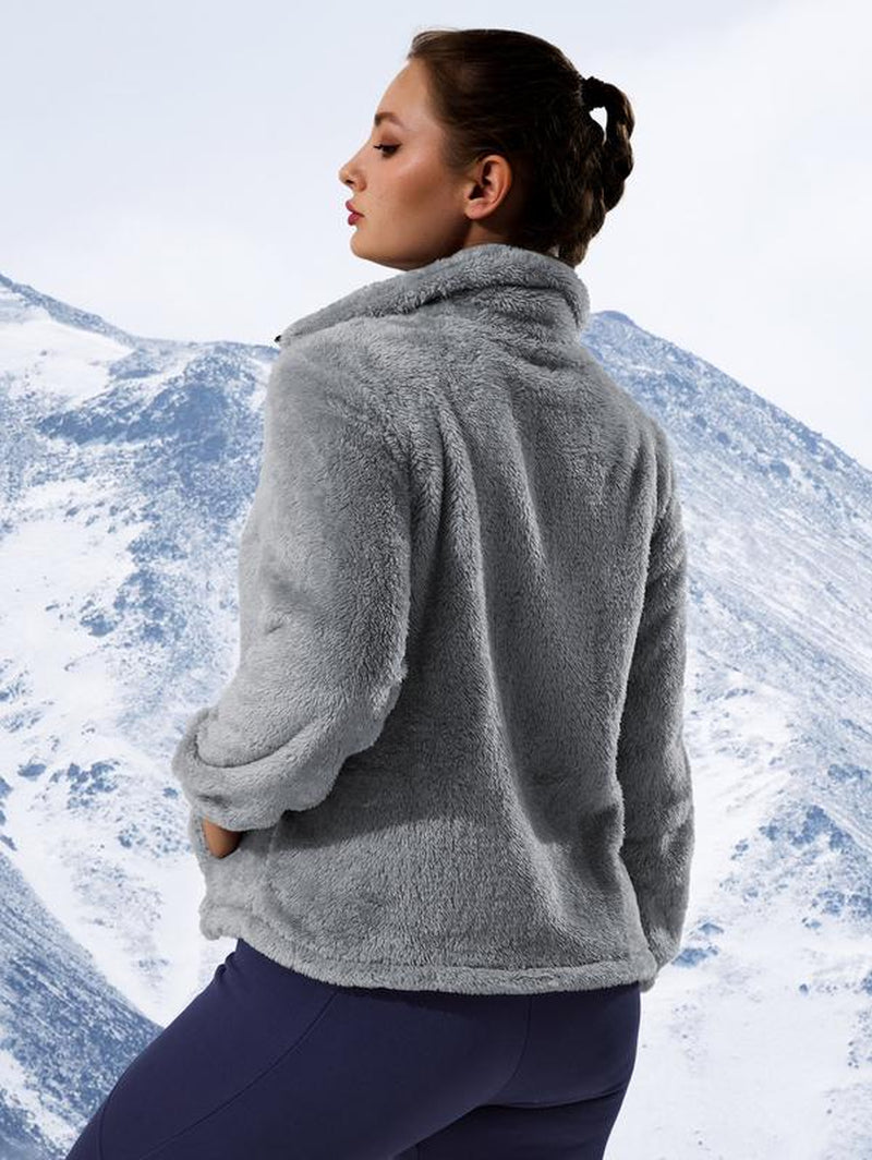 Oversized Women'S Sherpa Fleece Jacket – Full-Zip Cozy Teddy Coat, Soft Plush Stand Collar, Two Pockets, Casual Travel & Winter Pajamas & Loungewearuterwear Dressing Gowns Nightdresses Chic Everyday Fit