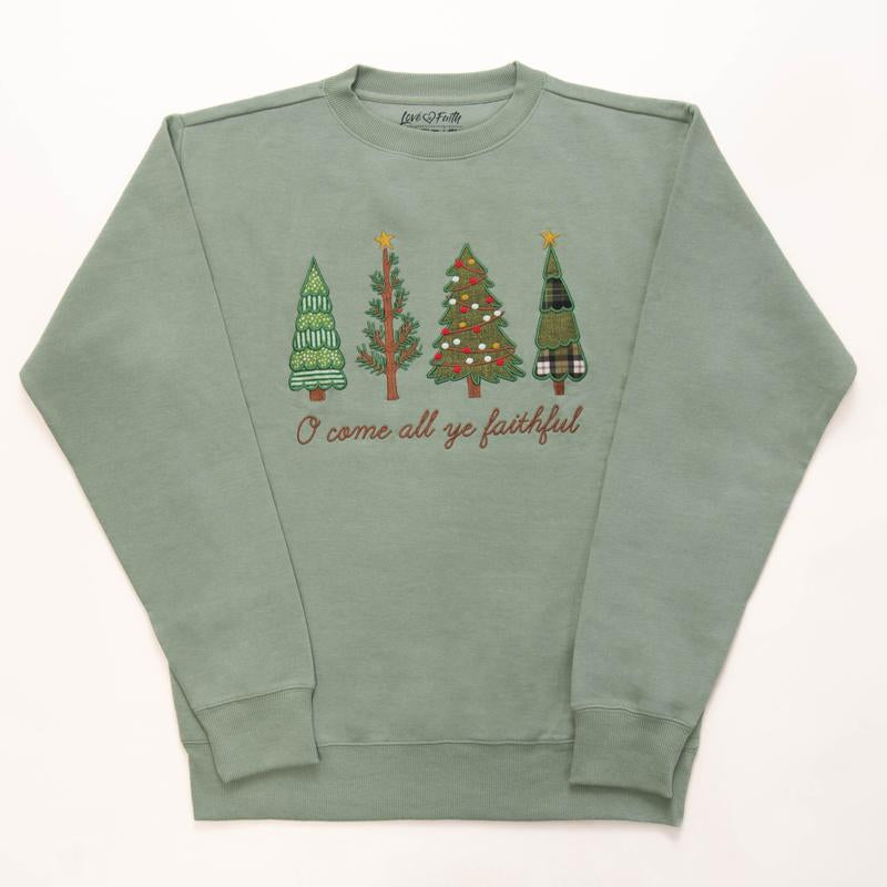 Love in Faith | Christian Christmas Sweatshirts for Women – Cozy Embroidered & Glitter Embellished Designs