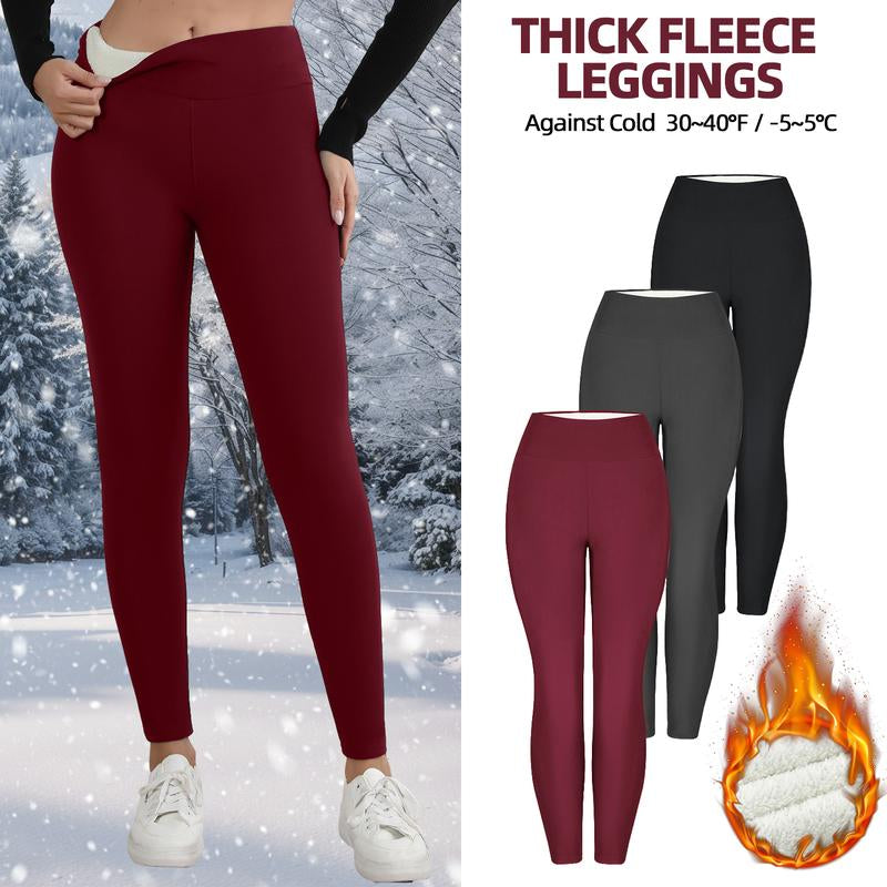 CHRLEISURE 3PCS Winter Warm Fleece Lined Leggings High Waist Women Workout Wear for Yoga Riding Casual Wear in Red Black & Gray