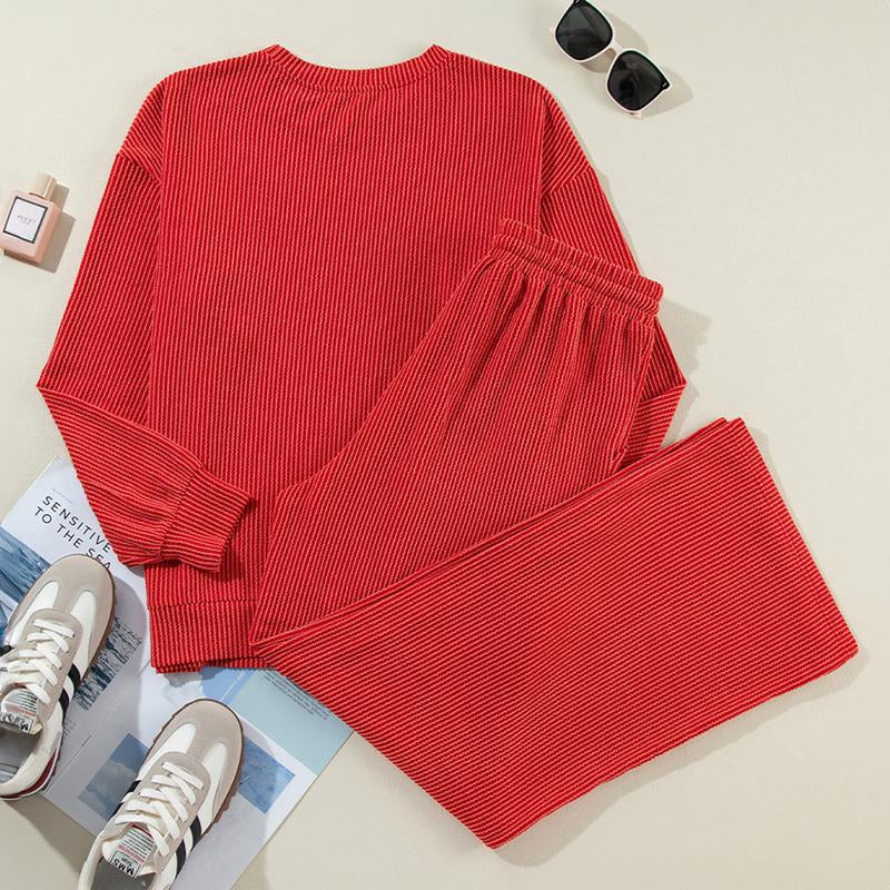 JOLLY Corded Long Sleeve Top and Pockets Pants Set Women'S Loungewear Set Homewear for Christmas