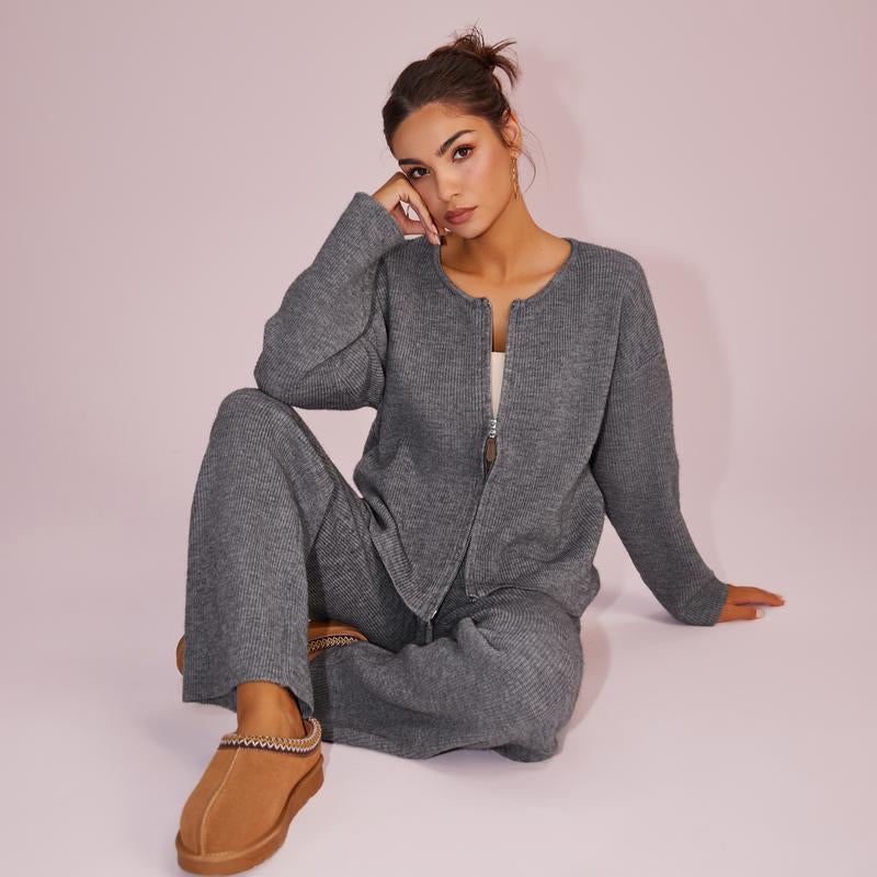 Joyfunear Women'S Oversized Knit Sweater & Wide-Leg Pants Set - Cozy Casual Two-Piece for Comfortable Home Wear - Pink Colorway, Chunky Knit, High-Waisted, Flowy Silhouette, Versatile Styling, Loungewear