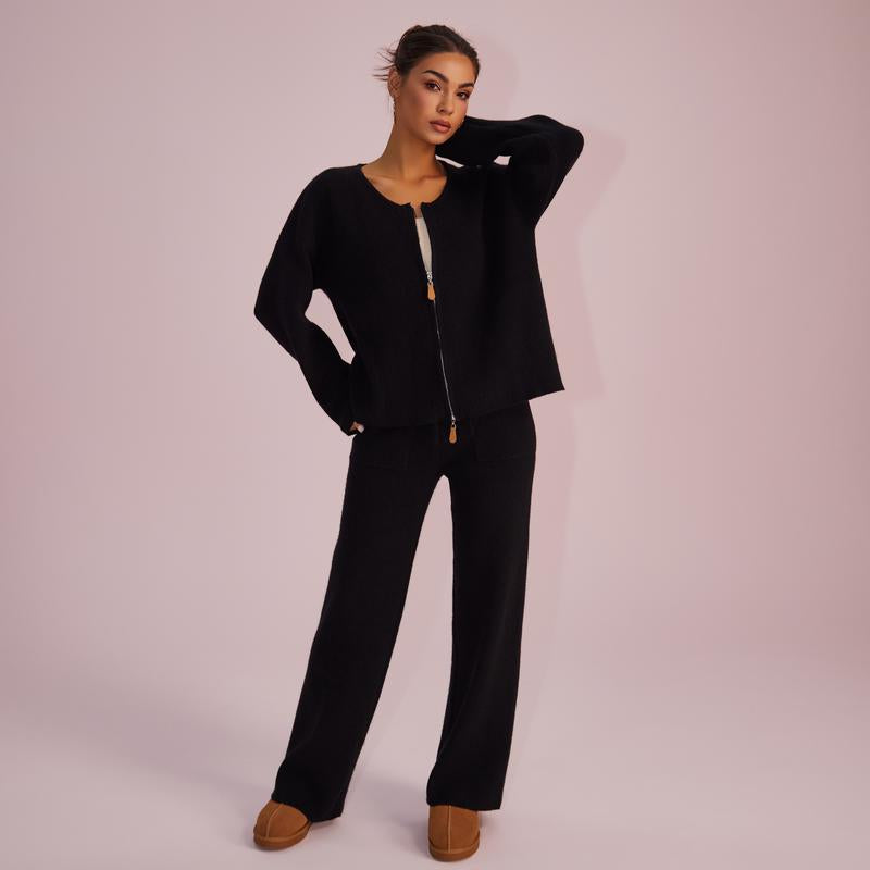 Joyfunear Women'S Oversized Knit Sweater & Wide-Leg Pants Set - Cozy Casual Two-Piece for Comfortable Home Wear - Pink Colorway, Chunky Knit, High-Waisted, Flowy Silhouette, Versatile Styling, Loungewear