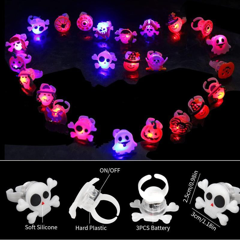 50Pcs Halloween Light up Rings Party Favors Light up Toys Luminous Flash Finger LED Ring Blinking Jelly Rubber Ring for Kids Adults Christmas Gifts Plastic Spooky