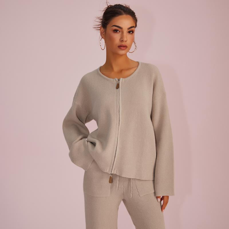 Joyfunear Women'S Oversized Knit Sweater & Wide-Leg Pants Set - Cozy Casual Two-Piece for Comfortable Home Wear - Pink Colorway, Chunky Knit, High-Waisted, Flowy Silhouette, Versatile Styling, Loungewear