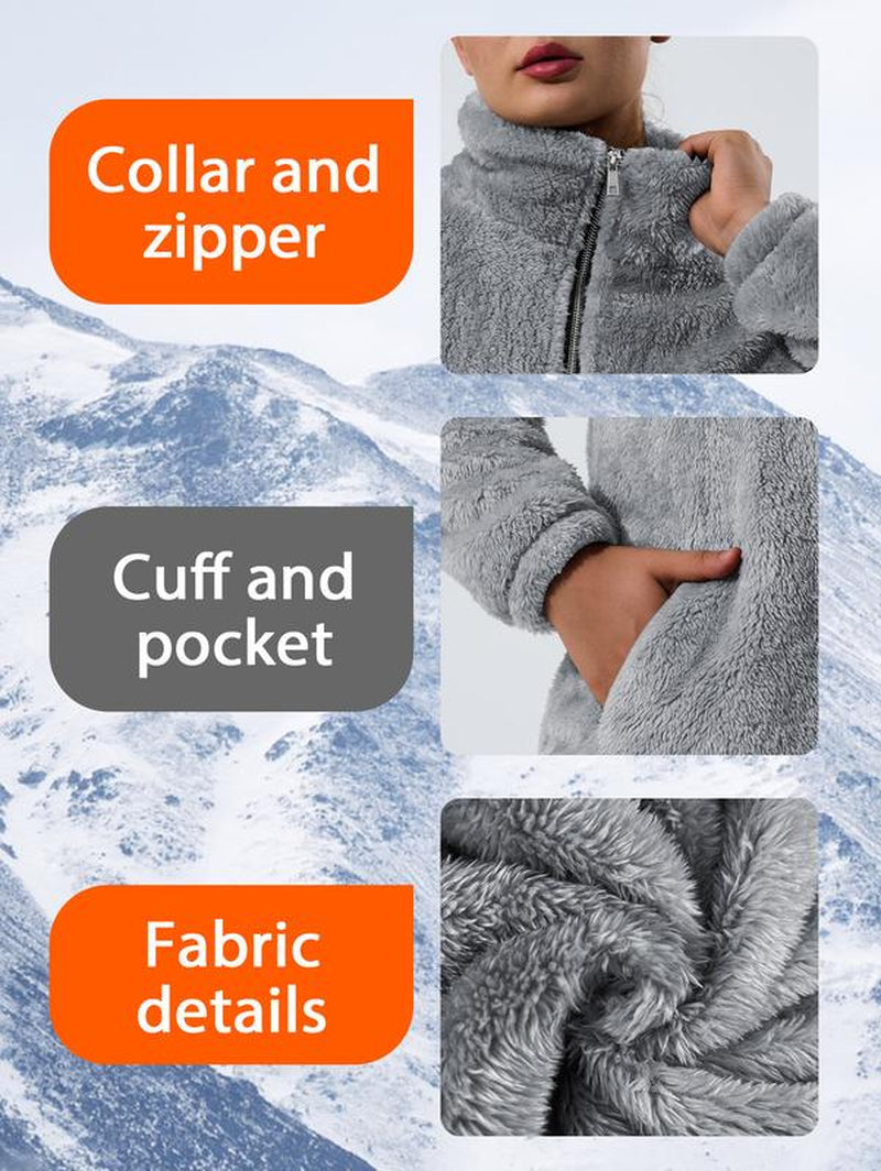 Oversized Women'S Sherpa Fleece Jacket – Full-Zip Cozy Teddy Coat, Soft Plush Stand Collar, Two Pockets, Casual Travel & Winter Pajamas & Loungewearuterwear Dressing Gowns Nightdresses Chic Everyday Fit