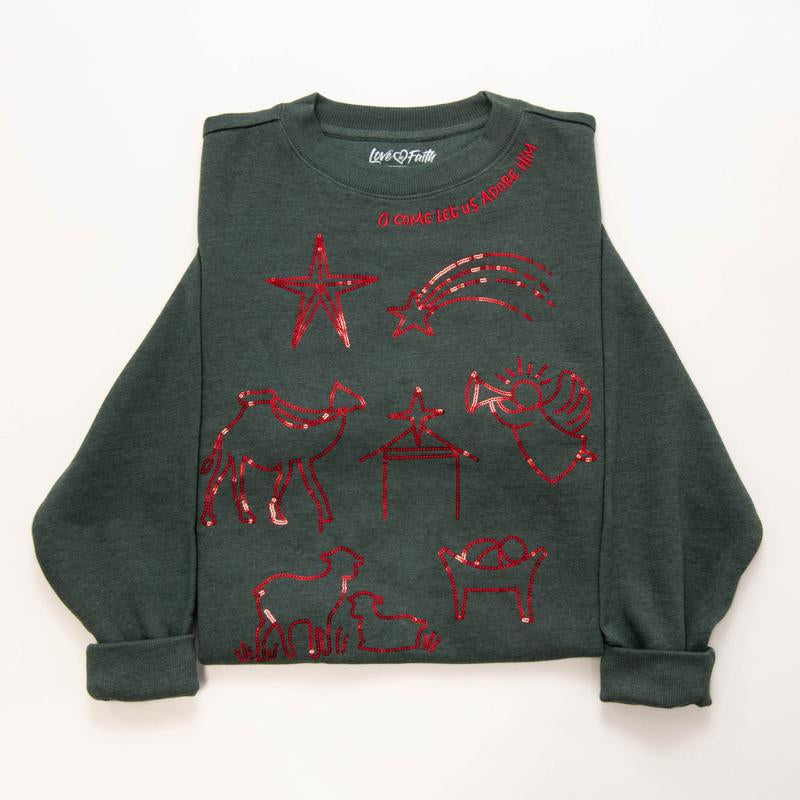 Love in Faith | Christian Christmas Sweatshirts for Women – Cozy Embroidered & Glitter Embellished Designs