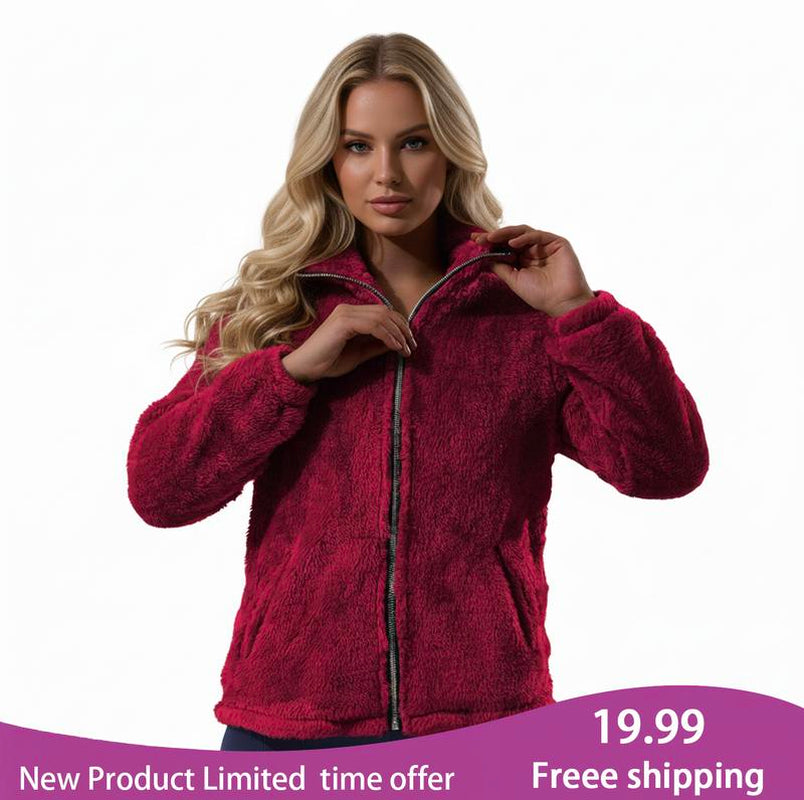 Oversized Women'S Sherpa Fleece Jacket – Full-Zip Cozy Teddy Coat, Soft Plush Stand Collar, Two Pockets, Casual Travel & Winter Pajamas & Loungewearuterwear Dressing Gowns Nightdresses Chic Everyday Fit