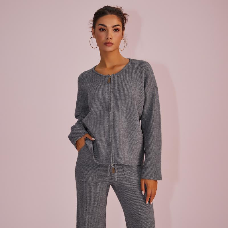 Joyfunear Women'S Oversized Knit Sweater & Wide-Leg Pants Set - Cozy Casual Two-Piece for Comfortable Home Wear - Pink Colorway, Chunky Knit, High-Waisted, Flowy Silhouette, Versatile Styling, Loungewear