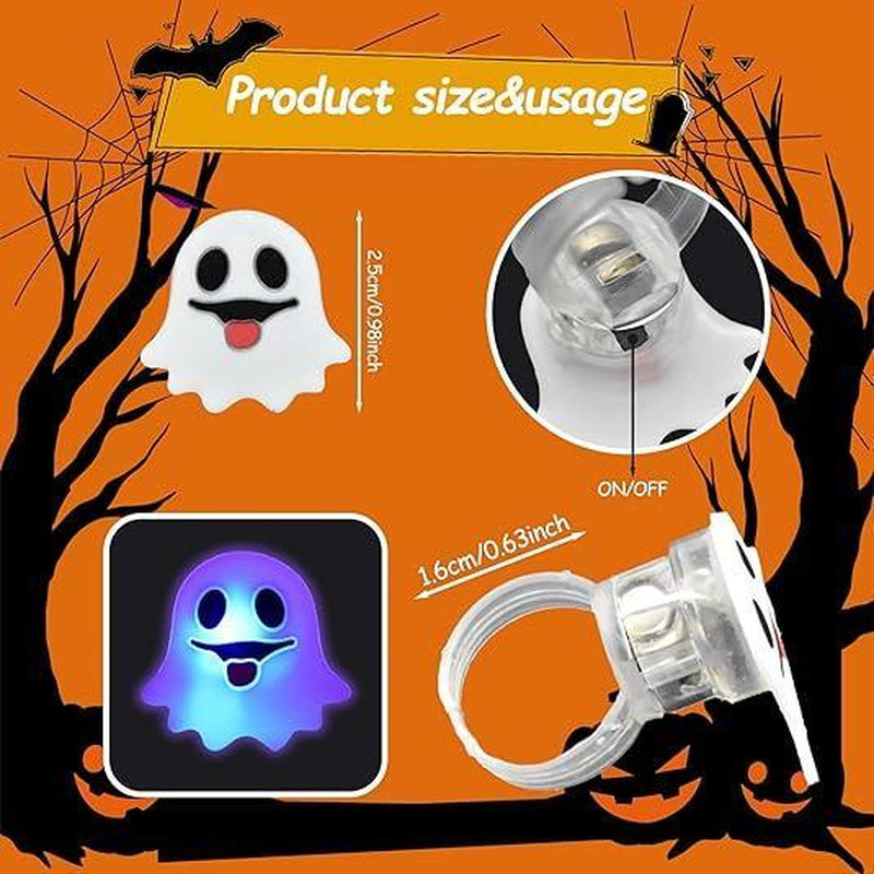 50Pcs Halloween Light up Rings Party Favors Light up Toys Luminous Flash Finger LED Ring Blinking Jelly Rubber Ring for Kids Adults Christmas Gifts Plastic Spooky