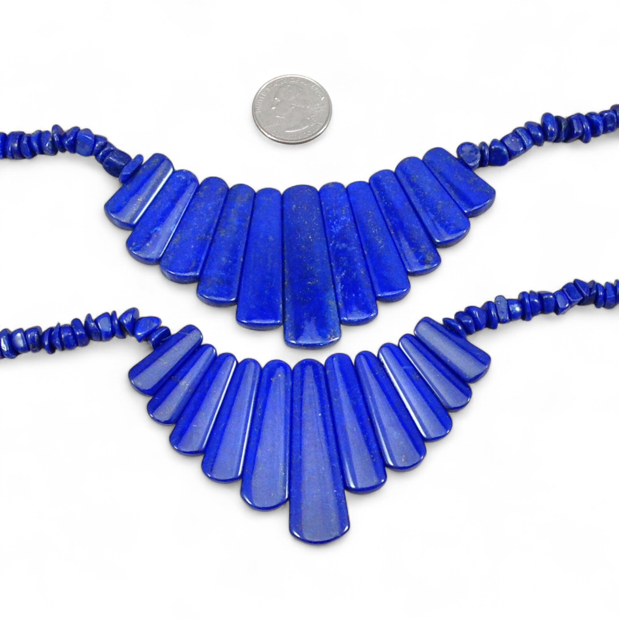 Natural Lapis, Grade AA, Graduated long Trapezoid Handmade Necklace, 20in
